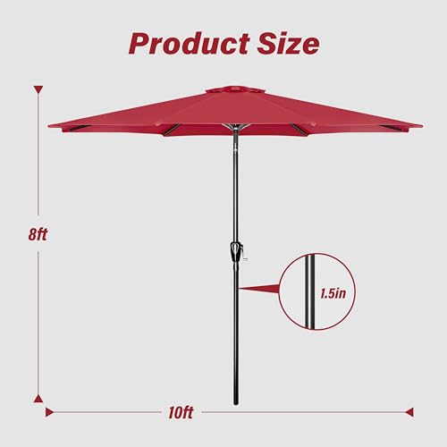 YSSOA 9ft/10ft Outdoor Market Patio Umbrella with 8 Sturdy Ribs, Tilt/Crank Push Button for Garden, Deck, Backyard and Pool