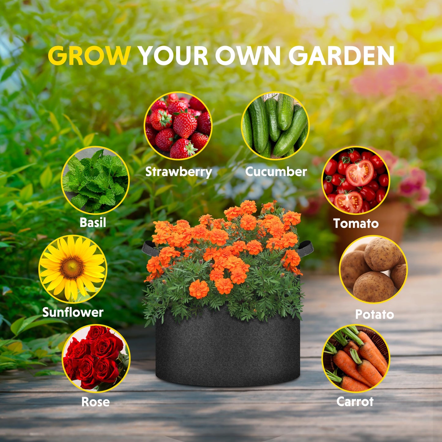 YSSOA Grow Bags Heavy Duty Thickened Nonwoven Aeration Fabric Pots with Handles, Cloth Pots for Plants, Vegetable, Flower, Tomato Potato