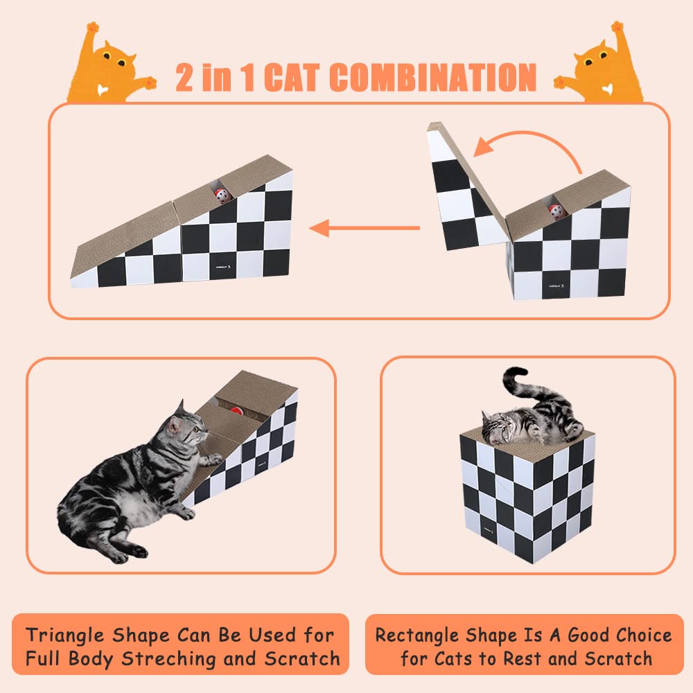 2 in 1 Cat Scratcher Cardboard Lounge Bed, Cat Scratching Pad, Durable Board Pads Prevents Furniture Damage,Large