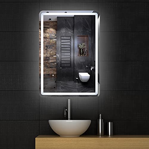 YSSOA LED Bathroom Mirror, 36 x 28 Inch Large Wall Anti-Fog Dimmable LED Bathroom Vanity Mirror, Adjustable Light & Touch Switch (Horizontal/Vertical)