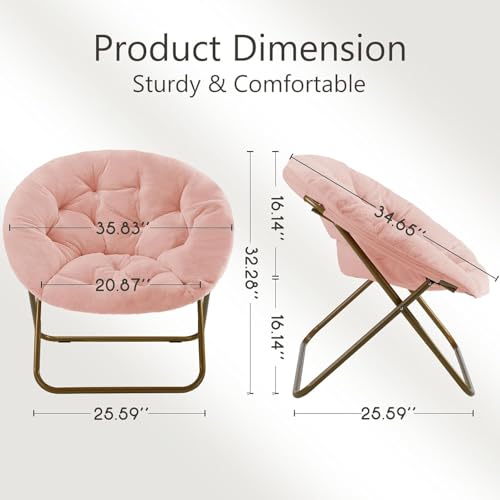 YSSOA Faux Fur Saucer Chair Comfy Lounge Chair for Bedroom Living Room, Folding Chair Upholstered Dorm Chair Papasan Chair Cozy Flexible Reading Chair for Adults Teens Kids