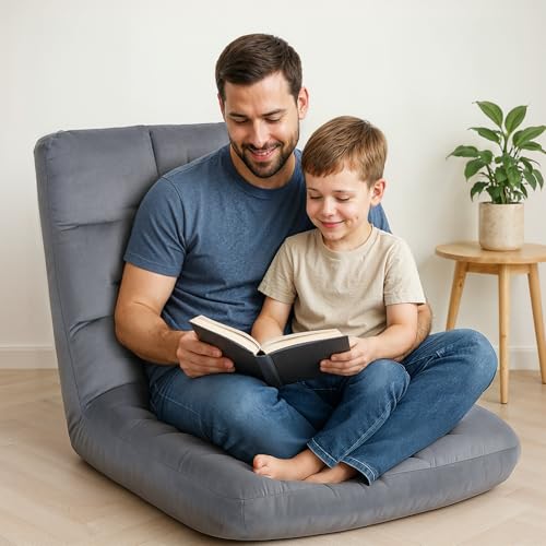 YSSOA Floor Chair with Back Support Meditation Chair, Folding Sofa Seat with 14 Adjustable Position, Flame Retardant Sponge Padded Sleeper Bed Suit for Gaming Working Yoga for Adults Kids, Grey