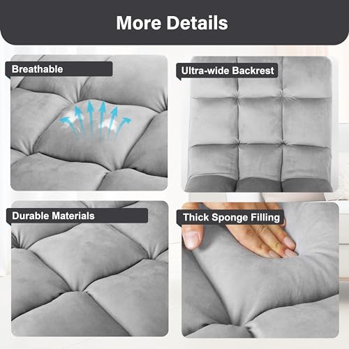 YSSOA Floor Chair with Back Support Meditation Chair 14 Adjustable Position Folding Sofa Seat, Flame Retardant Sponge Padded Sleeper Bed Suit for Gaming Working Yoga, Grey