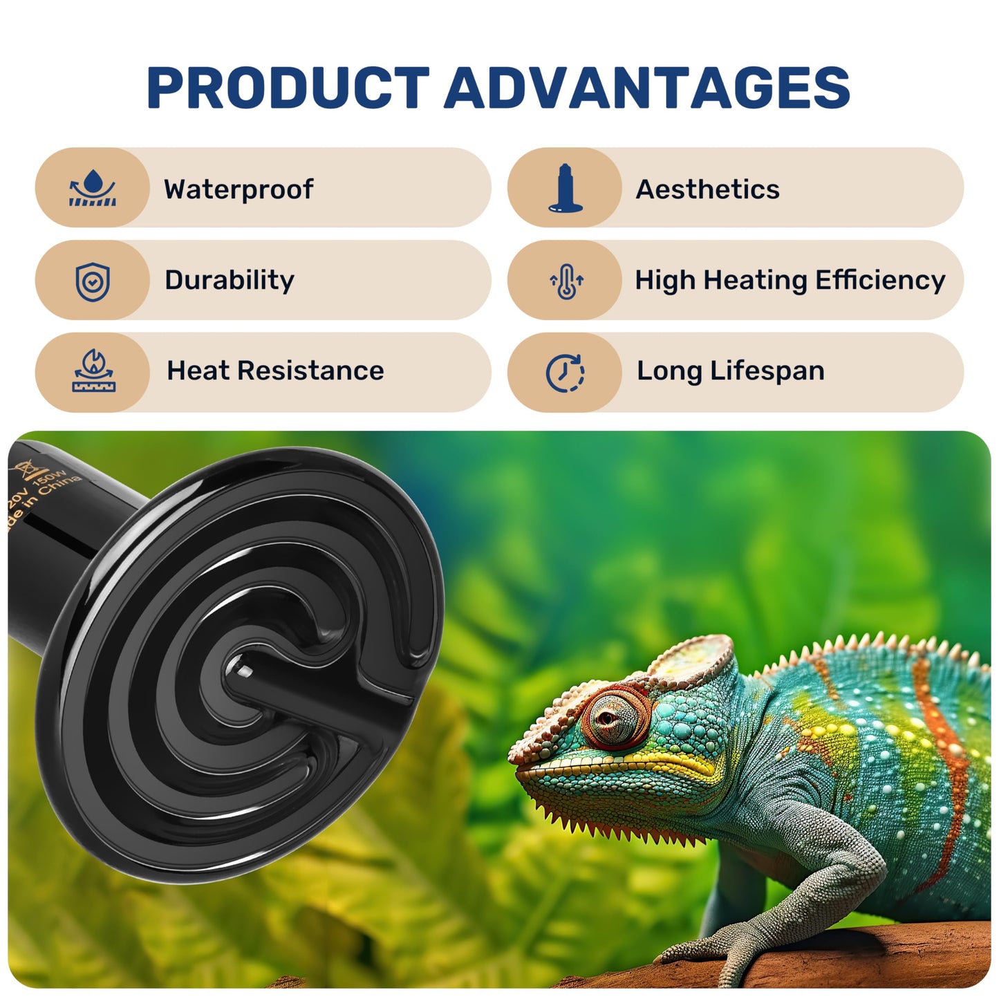 YSSOA 100W Ceramic Heat Emitter, Reptile Heat Bulbs, Ceramic Heat Lamp for Reptiles, Amphibian, Chicken, Dog, Cat, 1 Pack, Black