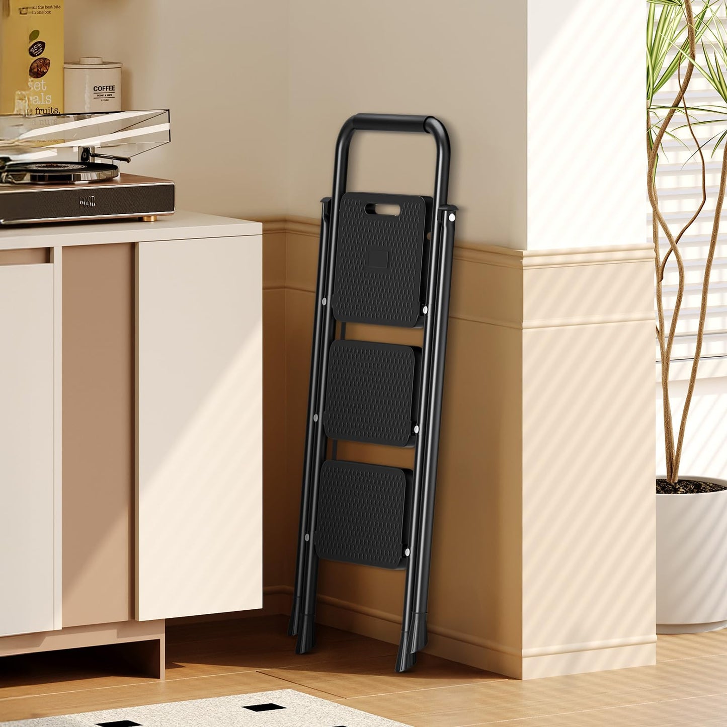 3 Step Ladder, Step Stool Foldable, 800lbs Portable Ladder with Wide Anti-Slip Pedal, Step Stool for Adults, Lightweight Step Ladder for Home Kitchen and Outdoor