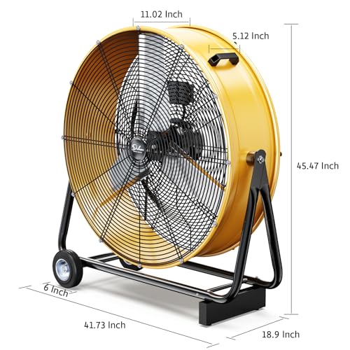 Simple Deluxe 20 Inch 3-Speed High Velocity Heavy Duty Metal Industrial Floor Fan for Warehouse, Workshop, Factory and Basement, Black, 1 Pack