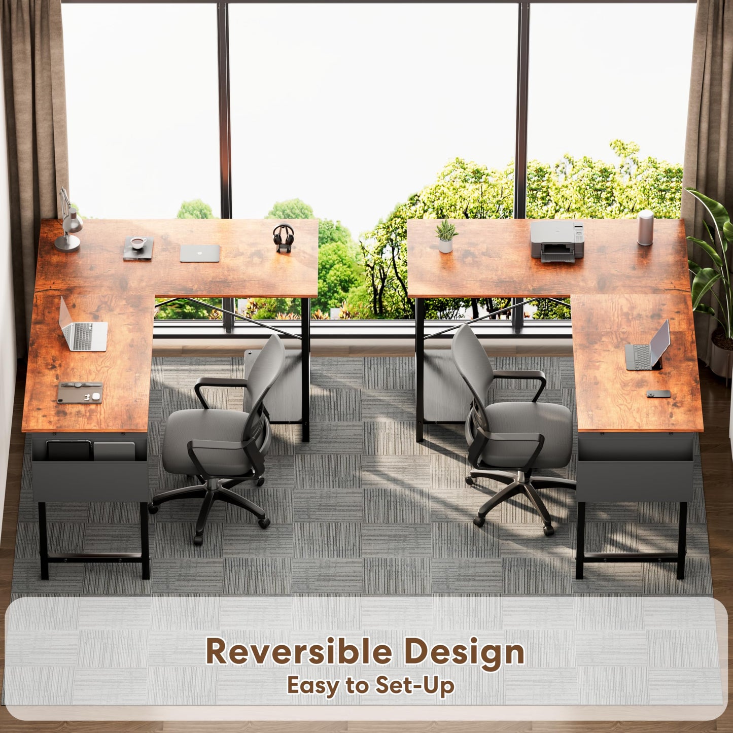 Miibox 50" L Shaped Gaming Desk with Reversible Corner - Home Office Computer Desk with Wood Top, Metal Frame, CPU Stand & Storage Bag for Small Space, Gaming Room