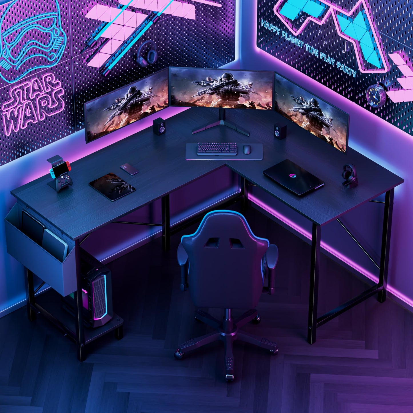 Miibox 50" L Shaped Gaming Desk with Reversible Corner - Home Office Computer Desk with Wood Top, Metal Frame, CPU Stand & Storage Bag for Small Space, Gaming Room
