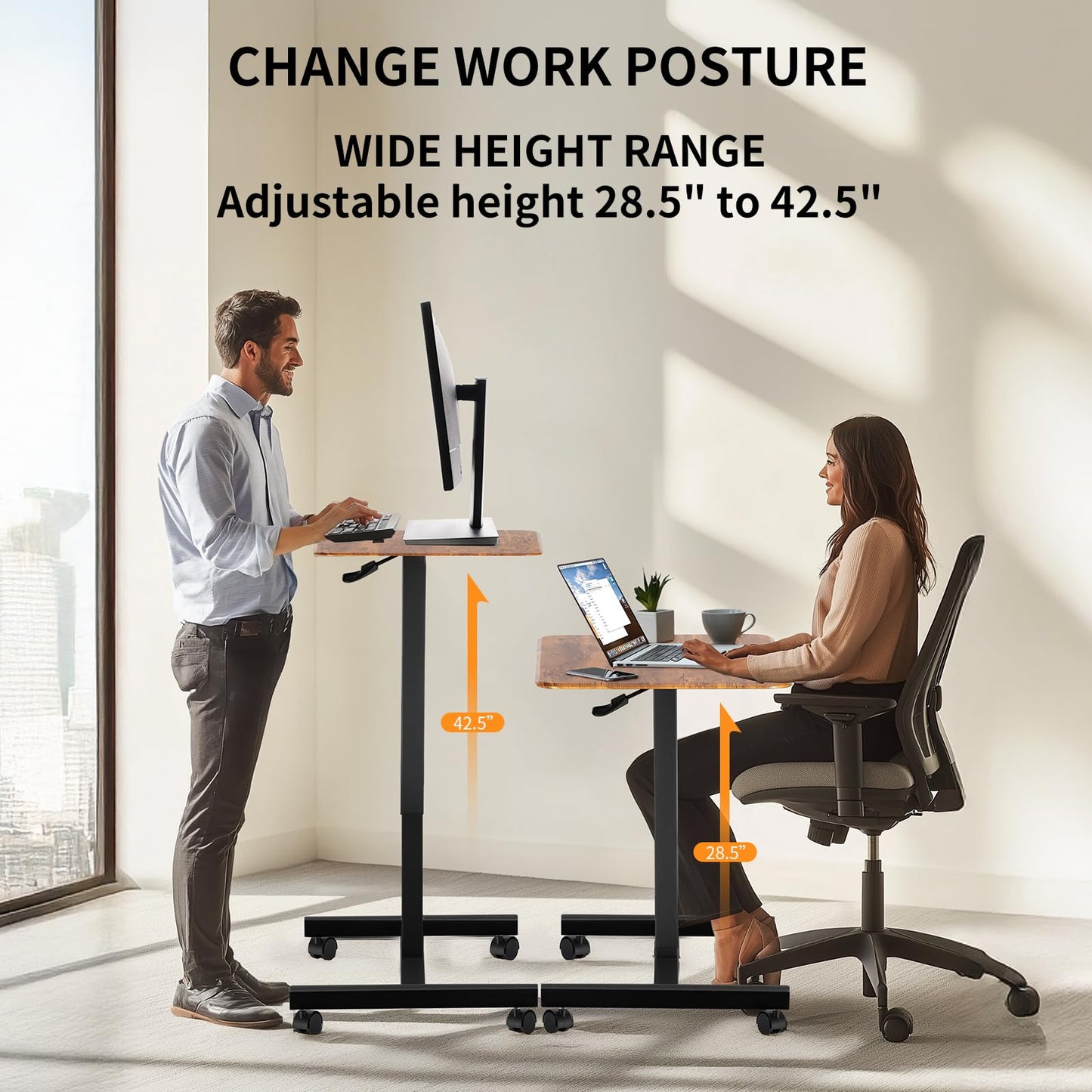 YSSOA Mobile Small Standing Desk - Rolling Desk with Adjustable Height and Lockable Wheels, Sit-Stand Laptop Table, Portable Computer Workstation