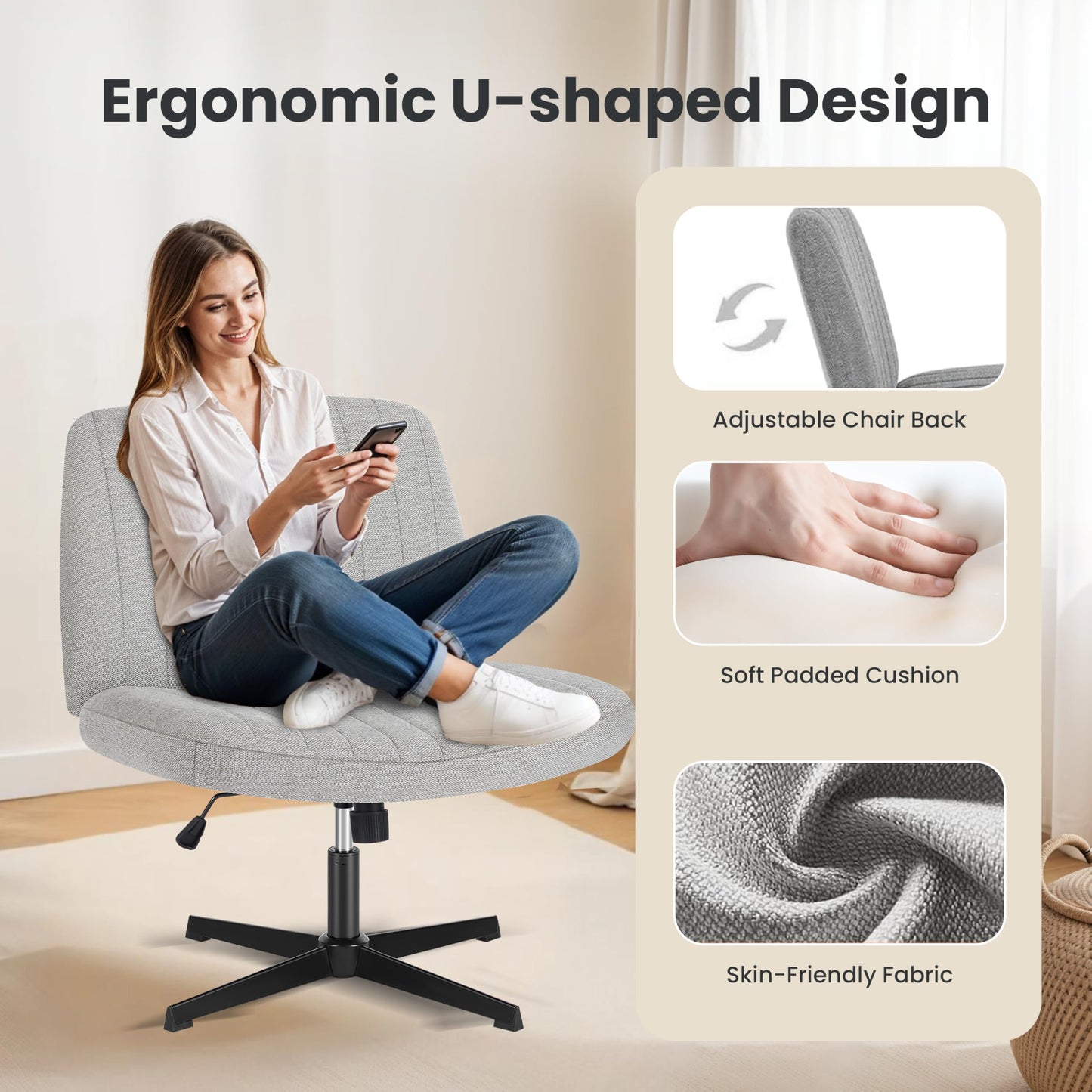 Simple Deluxe Vanity Chair with Back Criss Cross Chair with Back Home Office Desk Vanity Chairs