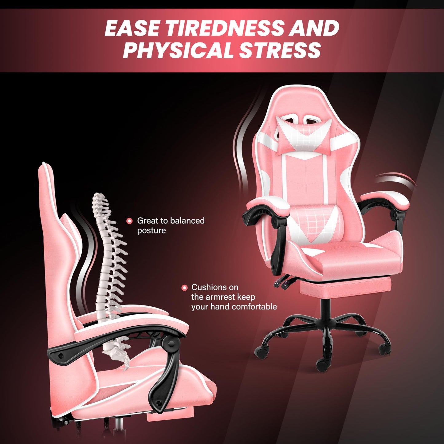 HealSmart Gaming Chair, Backrest and Seat Height Adjustable Swivel Recliner Racing Office Ergonomic Video Game Chair with Footrest