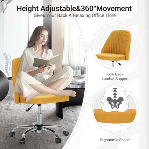 YSSOA Office Desk Chair with Back and Wheels Computer Fabric Chair Armless Adjustable Height Comfy Vanity Chair with Swivel Rolling Home Chairs