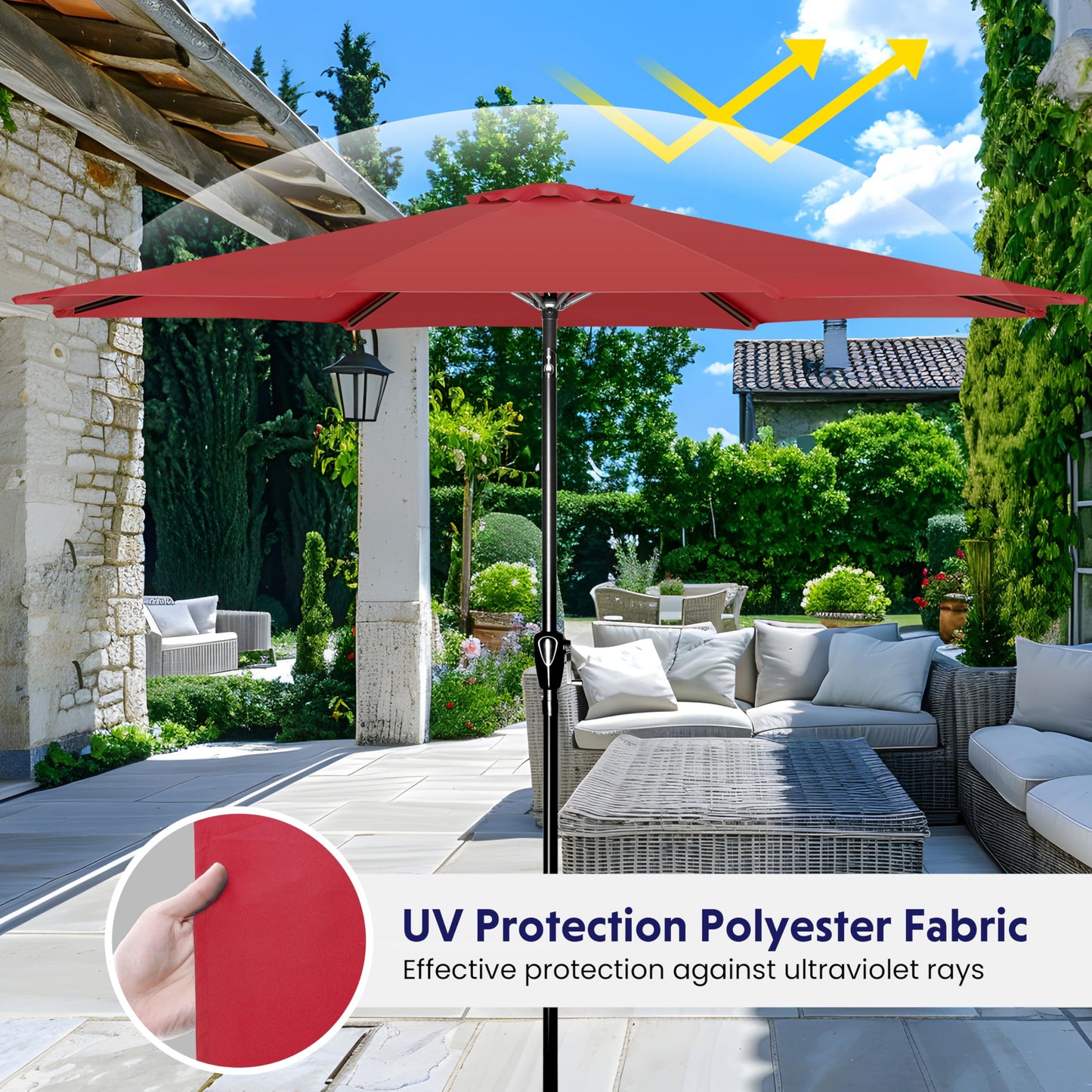 iPower 9ft Patio Umbrella Outdoor Table Umbrellas with 8 Sturdy Ribs, Push Button Tilt and Crank for Yard, Pool and Garden
