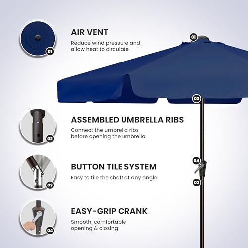 Simple Deluxe 9' Patio Umbrella with Wind-Floating Valances, Push Button Tilt & Crank Lift, UV Protection Sunshade for Table, Garden, Pool, Beach