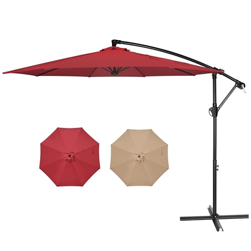 YSSOA 10ft Cantilever Patio Umbrella, Offset Hanging Outdoor Market Umbrellas with Cross Base and Crank for Garden, Lawn and Deck