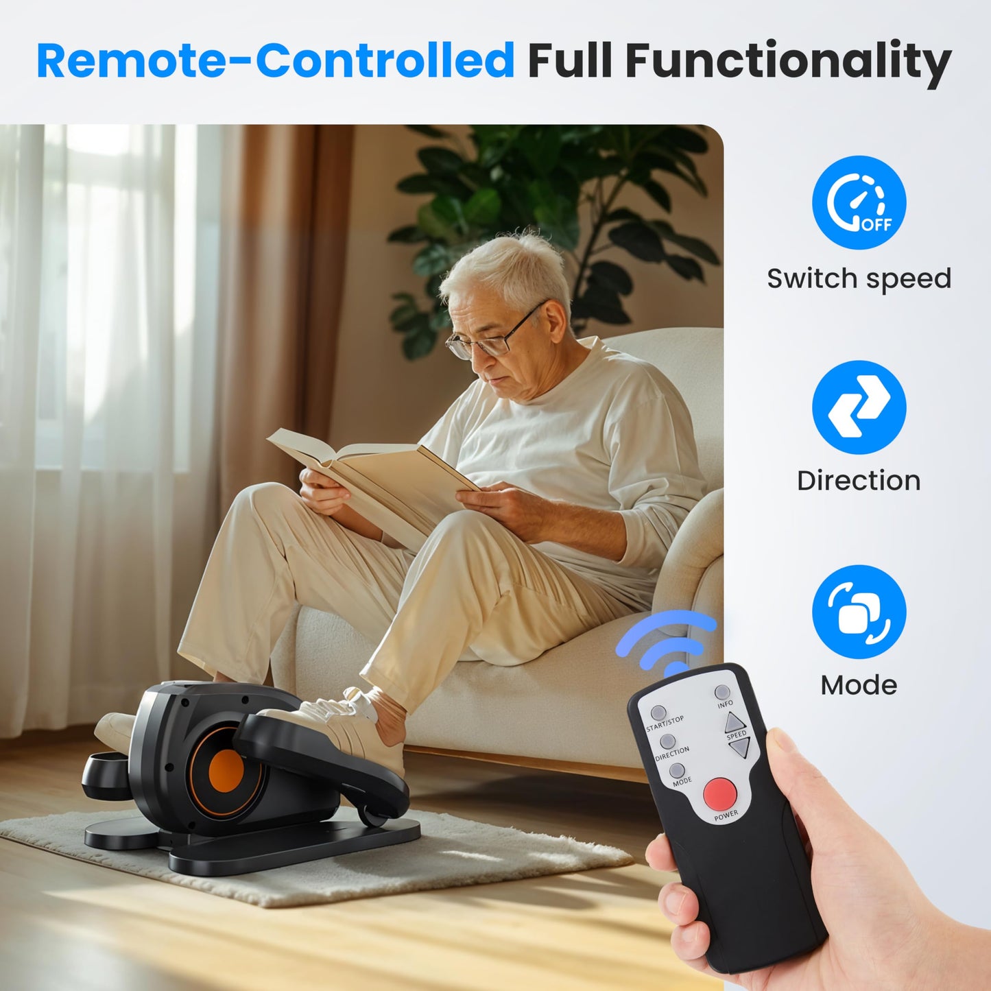 Under Desk Elliptical Machine with Remote Control, Electric Ellipse Leg Exerciser for Seniors Adults Home, 12 Adjustable Speeds, Quiet Portable Seated Pedal Exerciser, LED Monitor, Fully Assembled