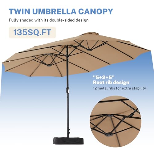 Simple Deluxe 15ft Outdoor Patio Umbrellas with Base Included, Double-Sided Rectangle Large Table Umbrella with Stand, Market Umbrellas for Poolside Backyard Lawn