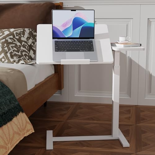 Overbed Bedside Table with Hidden Casters, Adjustable Hospital & Home Use Bed Table, Rolling Laptop Table, Movable Standing Desk