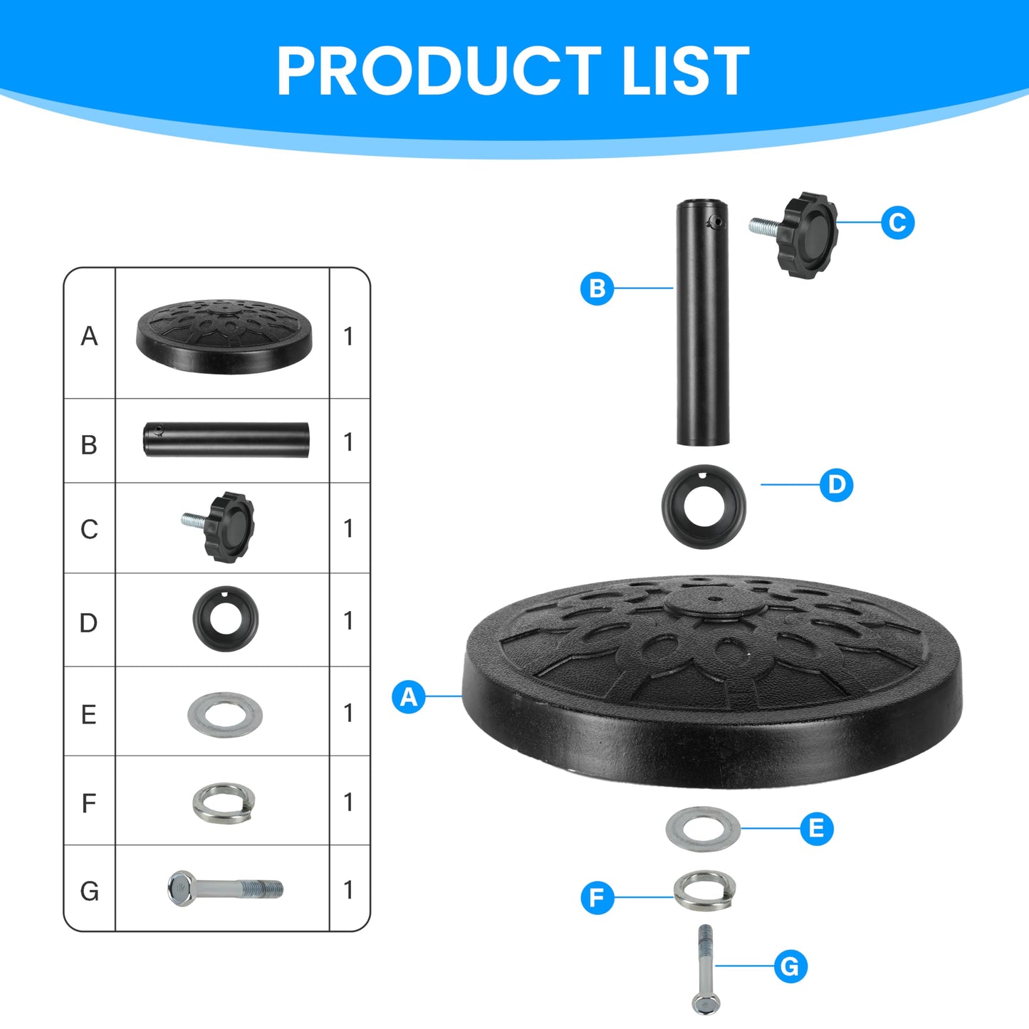 Simple Deluxe LBS Patio Umbrella Base Heavy Duty Market Umbrellas Round Stand for Outdoor
