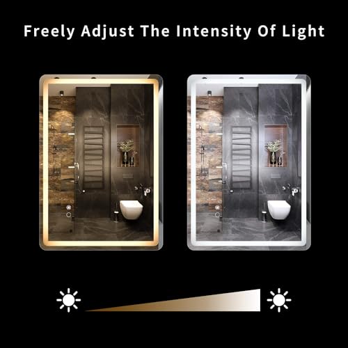 Simple Deluxe 36 x 28 Inch Large Wall Anti-Fog Dimmable LED Bathroom Vanity Makeup Mirror with White/Warm Light (Horizontal/Vertical), Transparent