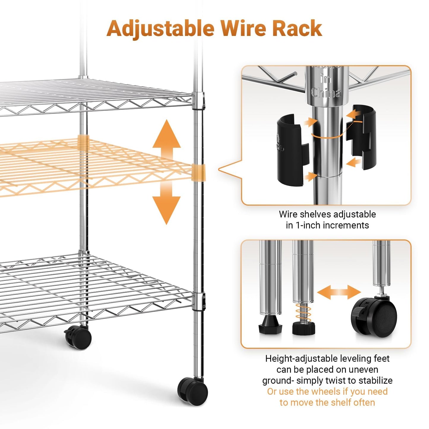 YSSOA 1-Tier Shelving Units, 29.92" W x 13.98" D x 14.96" H Steel Wire Rack Storage Shelving Organizer, Chrome