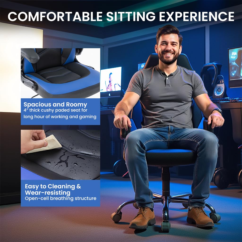 Gaming Chair, Backrest and Seat Height Adjustable Swivel Recliner Racing Office Computer Ergonomic Video Game Chair with Footrest and Lumbar Support