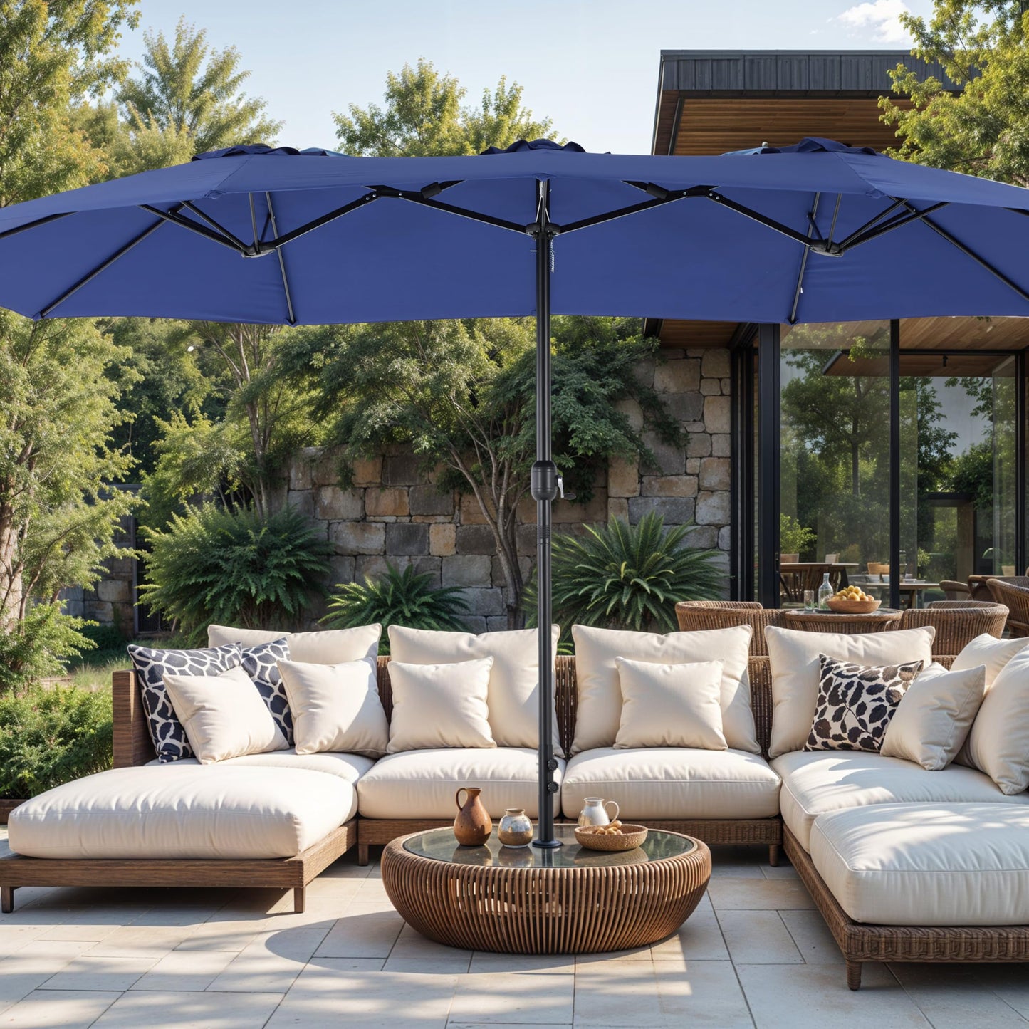 Simple Deluxe 15ft Outdoor Patio Umbrellas with Base Included, Double-Sided Rectangle Large Table Umbrella with Stand, Market Umbrellas for Poolside Backyard Lawn