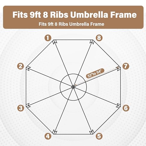 HealSmart 9' Patio Umbrella Replacement Canopy Cover with 8 Ribs, Outdoor Table Market Yard Umbrellas