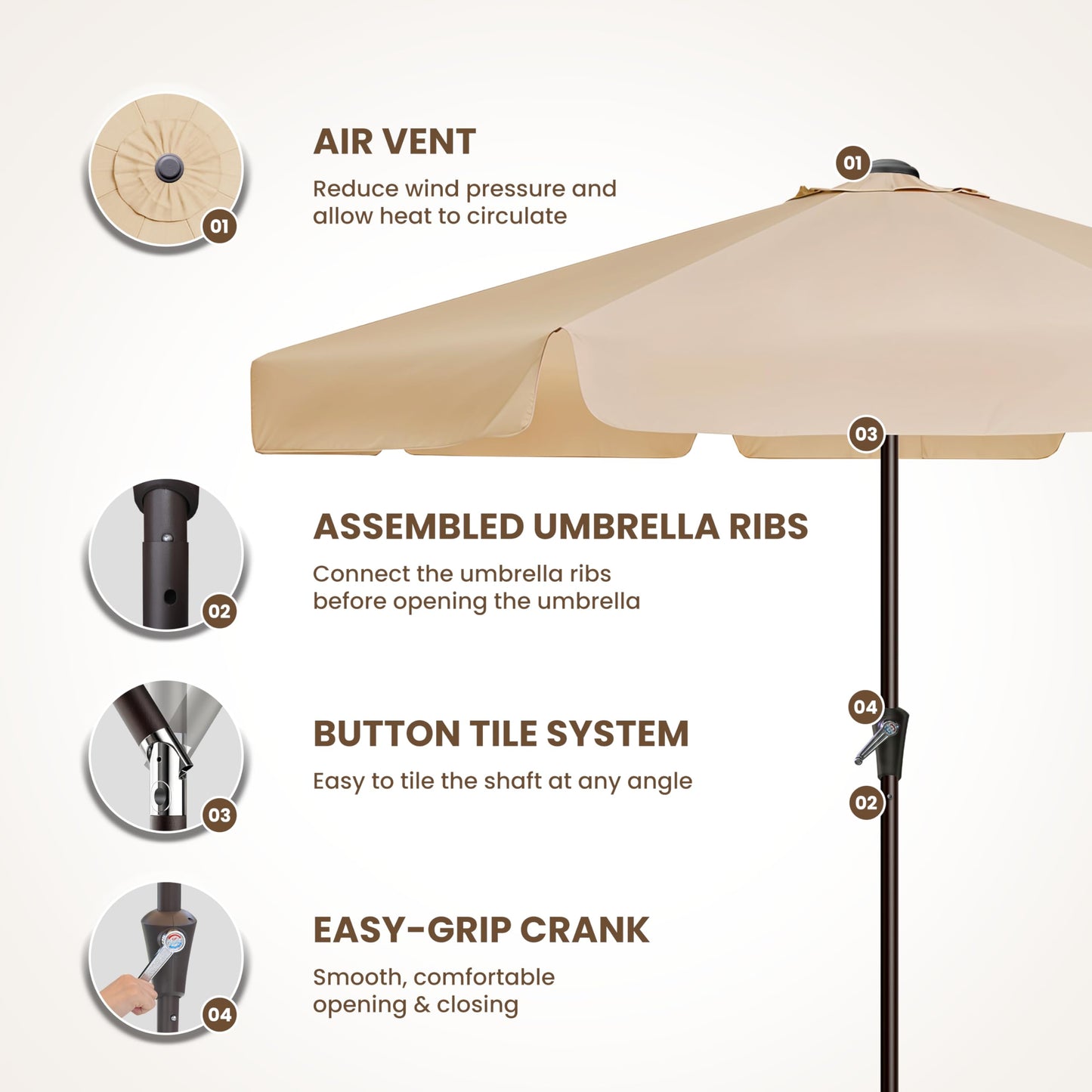 Simple Deluxe 9' Patio Umbrella with Wind-Floating Valances, Push Button Tilt & Crank Lift, UV Protection Sunshade for Table, Garden, Pool, Beach