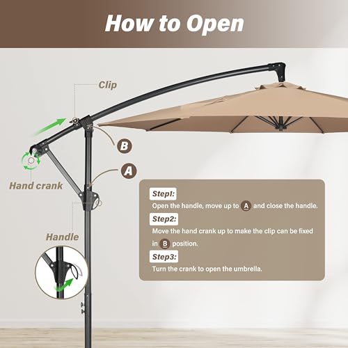 Simple Deluxe 10ft Offset Umbrella Cantilever Patio Hanging Umbrella with Crank & Cross Base Suitable for Garden, Lawn, Tan