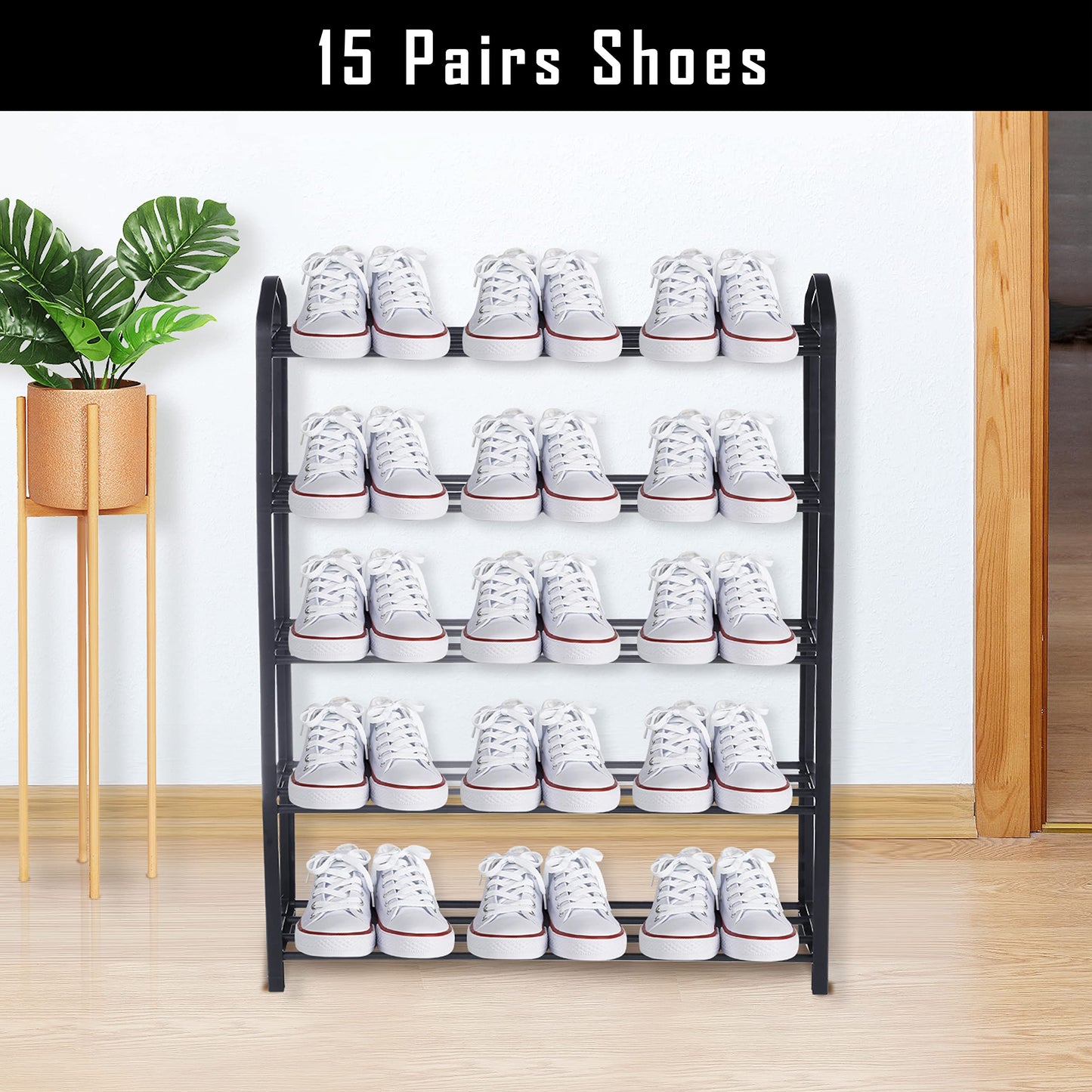 YSSOA 4-Tier Stackable Shoe Rack, 12-Pairs Sturdy Shoe Shelf Storage , Black Shoe Tower for Bedroom, Entryway, Hallway, and Close