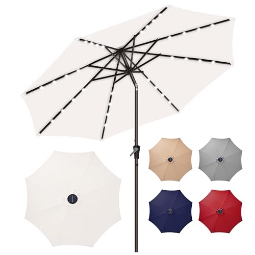 Simple Deluxe 9' Solar Patio Umbrella 32 LED Lighted Table Market Umbrellas with Push Button Tilt/Crank Outdoor Umbrella for Garden, Deck, Backyard and Pool