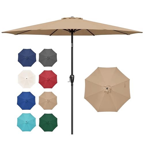 Simple Deluxe 9FT Outdoor Patio Umbrella Table Market Umbrella with Push Button Tilt and Crank, 8 Sturdy Ribs, UV Protection Waterproof for Garden, Lawn, Deck, Backyard, Pool