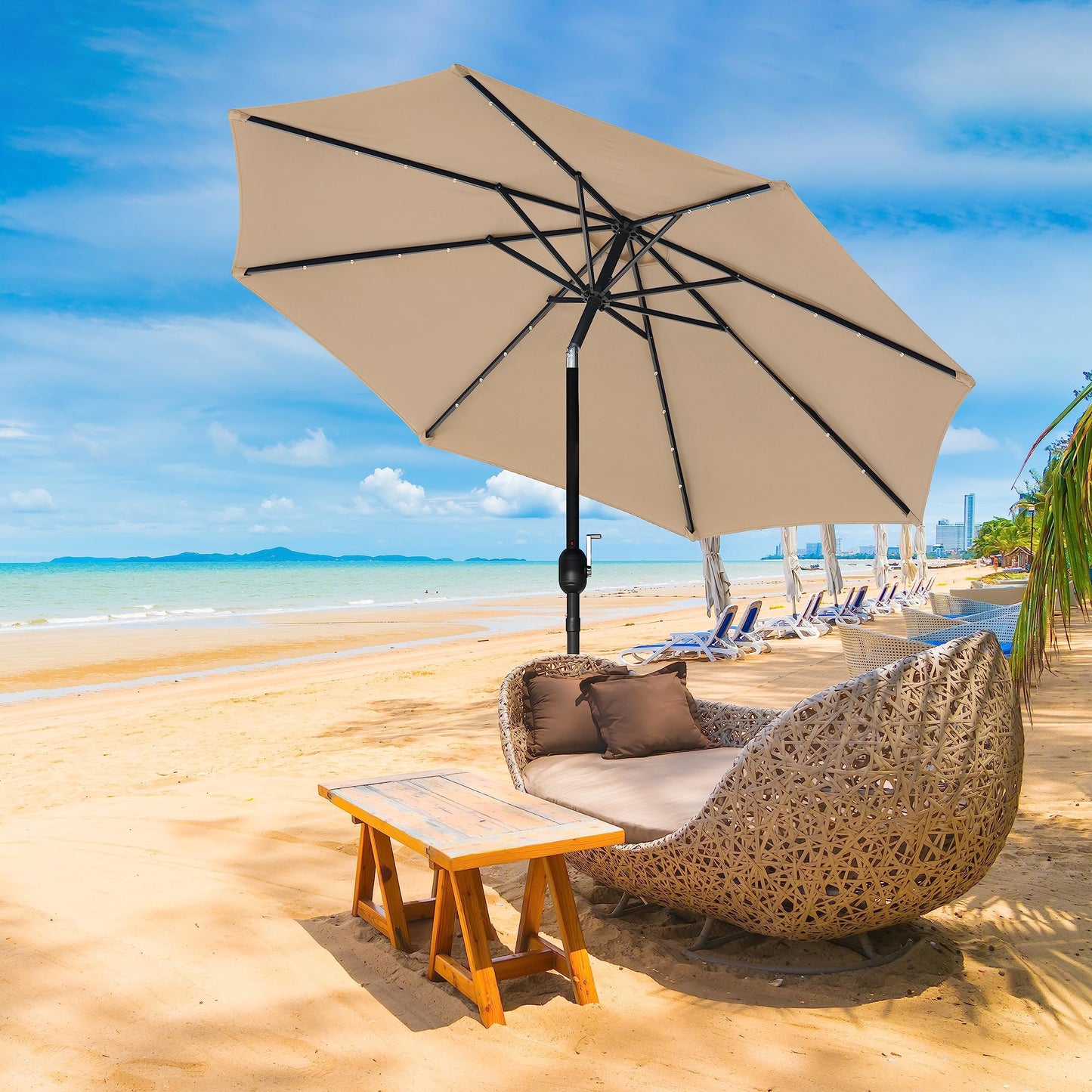 YSSOA 9ft/10ft Outdoor Market Patio Umbrella with 8 Sturdy Ribs, Tilt/Crank Push Button for Garden, Deck, Backyard and Pool