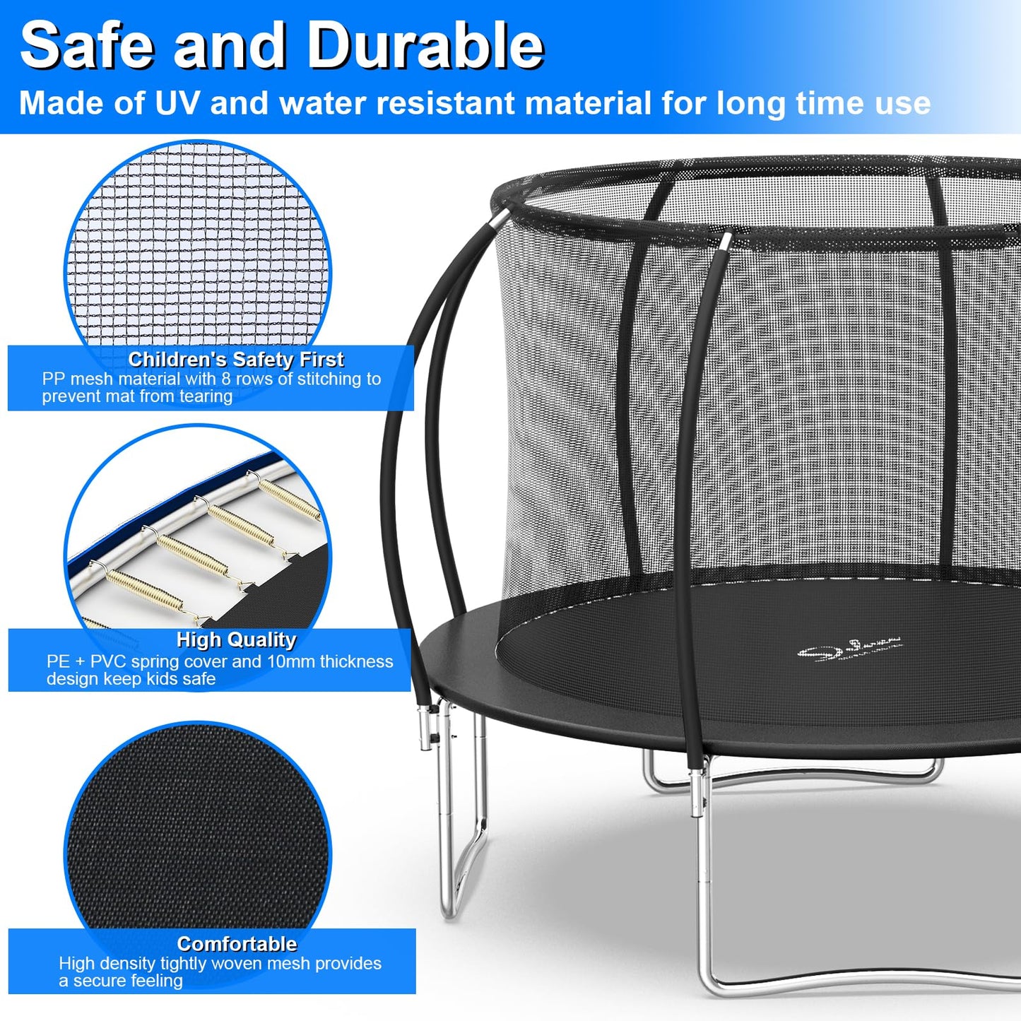 Simple Deluxe Trampoline for Kids with Safety Enclosure Net 12FT Wind Stakes Simple Deluxe 400LBS Weight Capacity Outdoor Backyards Trampolines with Non-Slip Ladder for Children Adults Family, Black