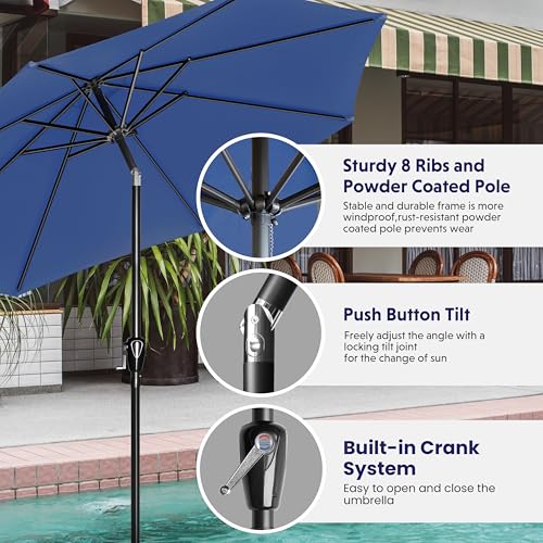 iPower 9ft Patio Umbrella Outdoor Table Umbrellas with 8 Sturdy Ribs, Push Button Tilt and Crank for Yard, Pool and Garden