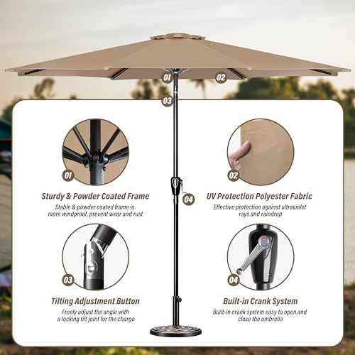 Simple Deluxe 9FT Outdoor Patio Umbrella Table Market Umbrella with Push Button Tilt and Crank, 8 Sturdy Ribs, UV Protection Waterproof for Garden, Lawn, Deck, Backyard, Pool