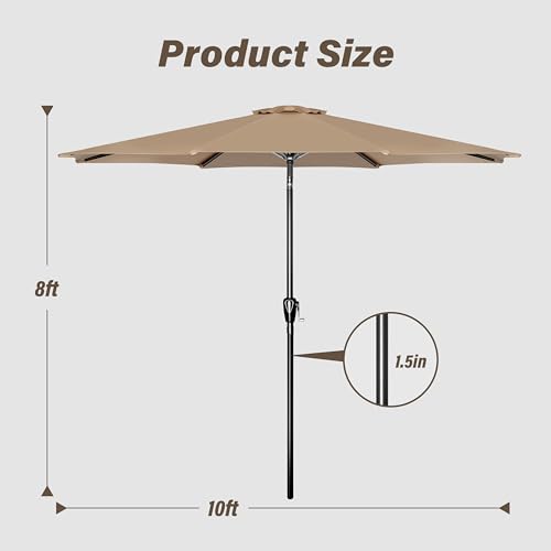 YSSOA 9ft/10ft Outdoor Market Patio Umbrella with 8 Sturdy Ribs, Tilt/Crank Push Button for Garden, Deck, Backyard and Pool