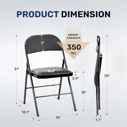 YSSOA 2 Pack Folding Chairs with Padded Vinyl Cushion Seats Commercial Event Seat
