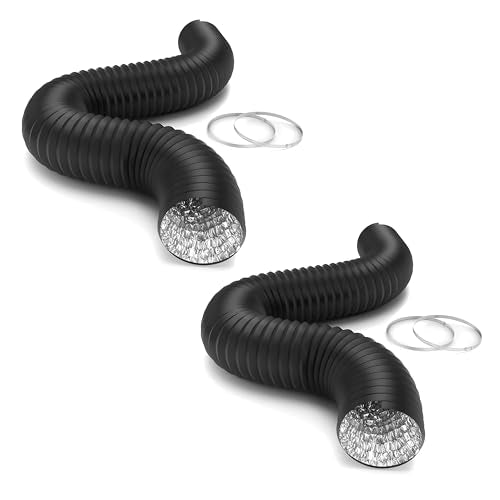 iPower Flexible 6 Inch 8 Feet Aluminum Ducting 4 Layer Protection Dryer Vent Hose for HVAC Heating Cooling Exhaust and Ventilation, 2 Clamps Included, Black