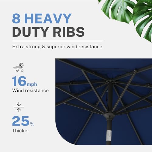 Simple Deluxe 9' Double-Layer Patio Umbrella with Push Tilt & Crank Lift, UV Protection Waterproof Sunshade for Pool/Beach/Garden Table (8 Sturdy Ribs)