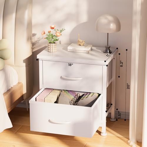 Simple Deluxe Nightstand 2 Drawers Dresser for Bedroom, Night Stand Set 2, 3-Tier Bedside Table with Fabric Bins, End Table for Living Room, Wood top Load-Bearing up to 44 lb