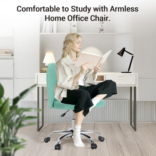 Simple Deluxe Office Desk Chair with Back and Wheels Computer Fabric Chair Armless Adjustable Height Comfy Vanity Chair with Swivel Rolling Home Chairs for Bedroom Adult