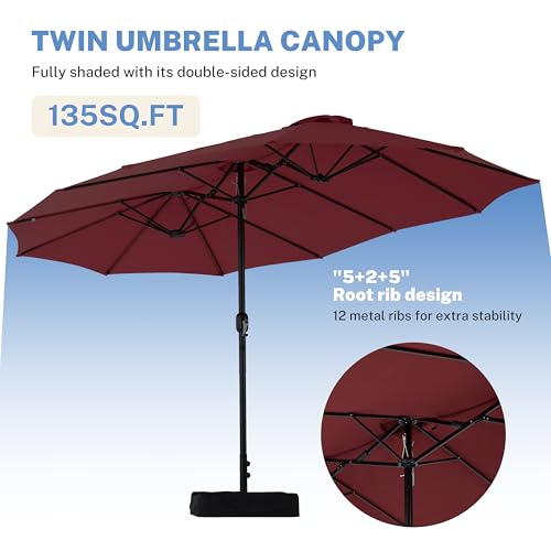 Simple Deluxe 15ft Outdoor Patio Umbrellas with Base Included, Double-Sided Rectangle Large Table Umbrella with Stand, Market Umbrellas for Poolside Backyard Lawn