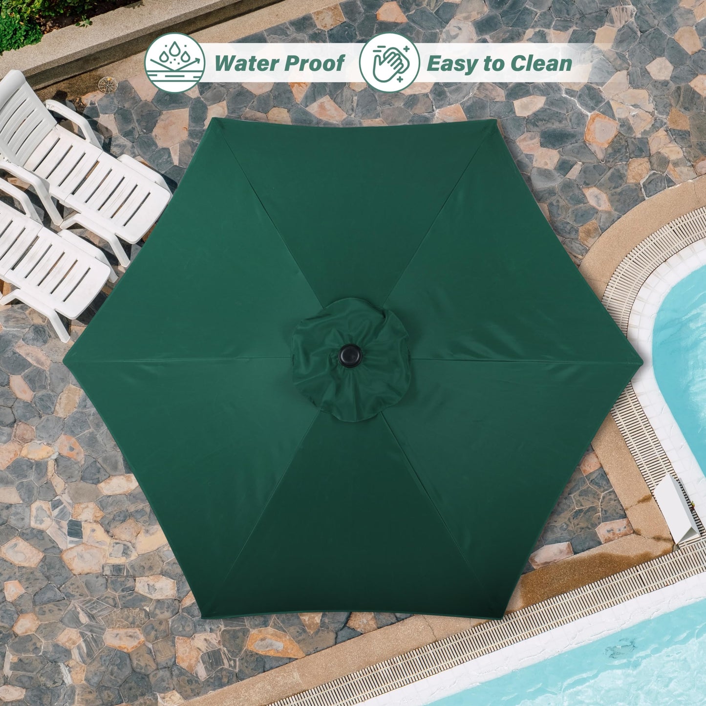 HealSmart 7.5ft Patio Umbrella with Push Button Tilt/Crank, Outdoor Table Market Yard Umbrella, 6 Sturdy Ribs for Garden, Deck, Backyard, Pool