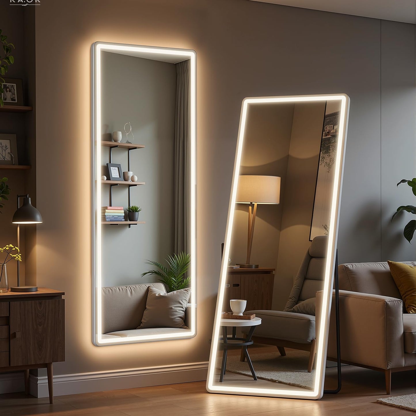 Simple Deluxe Floor Mirror with Dimming & 3 Color Lighting, Free Standing Floor Mirror, Lighted Full Body Mirror for Bedroom, Dressing Room, Cloakroom