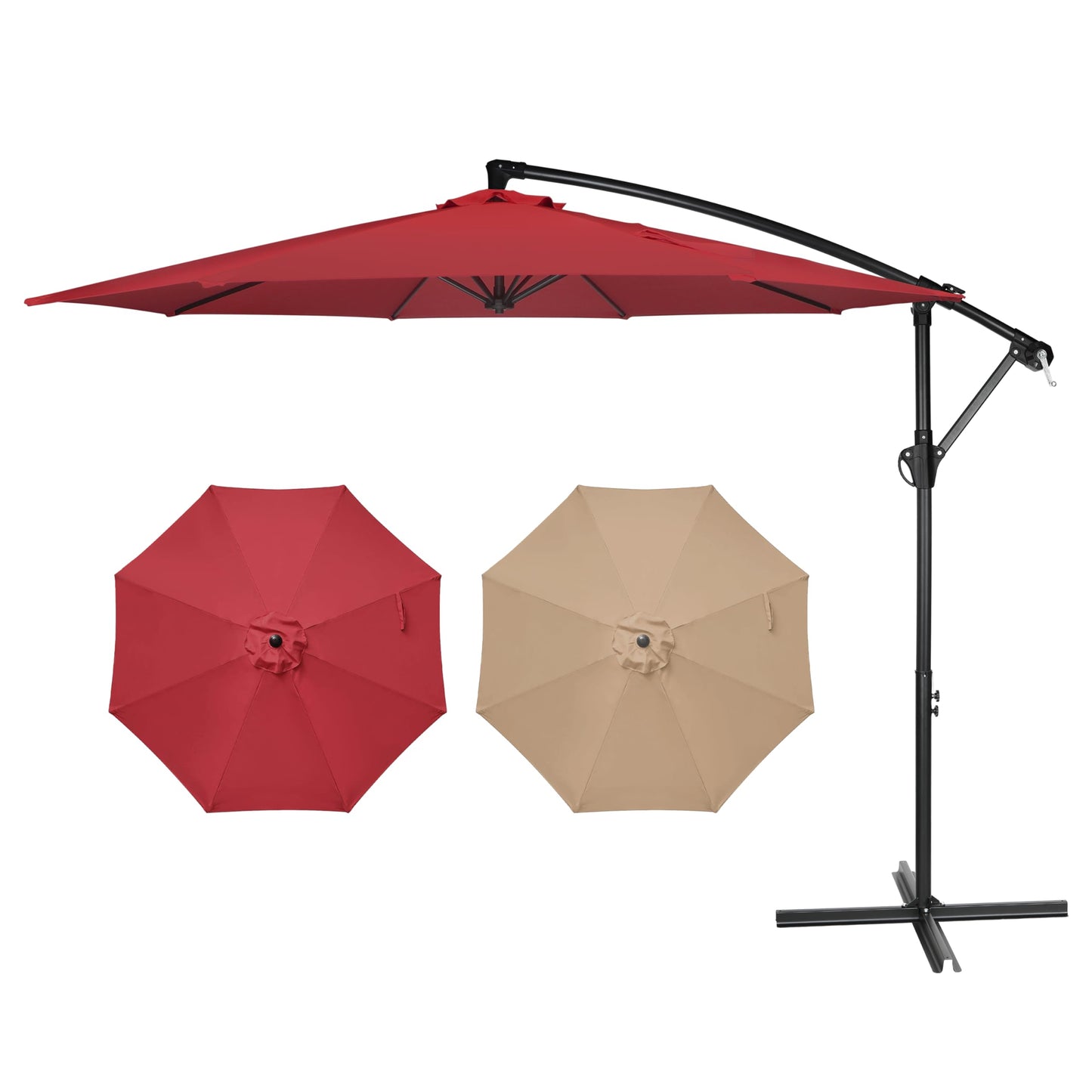 Simple Deluxe 10ft Offset Umbrella Cantilever Patio Hanging Umbrella Outdoor Market Umbrella with Crank & Cross Base Suitable for Garden, Lawn, backyard and Deck