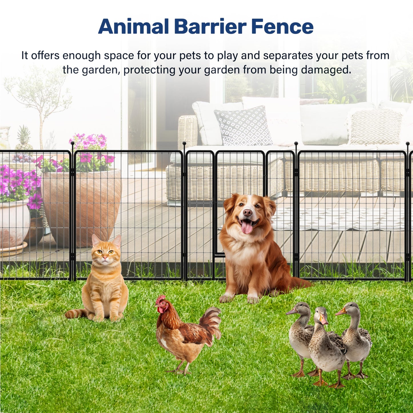 Decorative Garden Fence with Gate and Panels Heavy Duty Metal Animal Barrier Fence