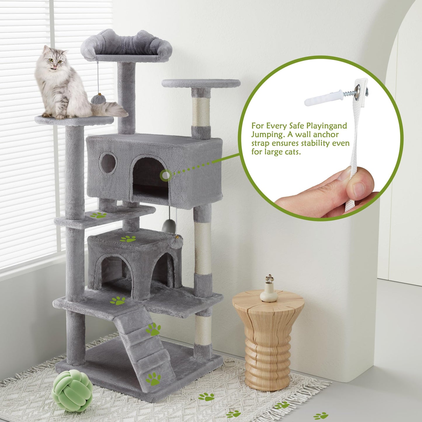 54 Inches Cat Tree Tower Condo Furniture, Cat Tower with Scratching Post, Multi-Level Climbing Tree Cat House Padded Plush Perch, Kittens Pet Play House