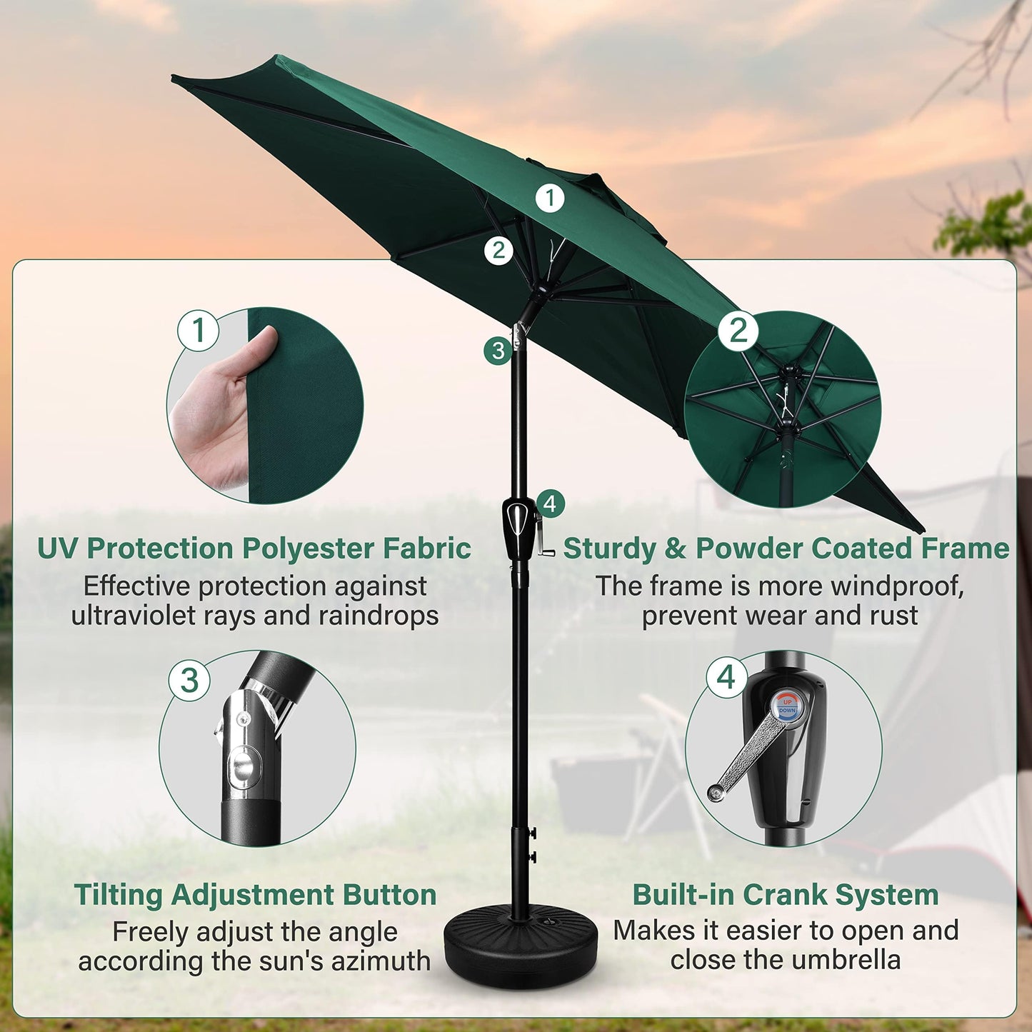 Simple Deluxe 9FT Outdoor Patio Umbrella Table Market Umbrella with Push Button Tilt and Crank, 8 Sturdy Ribs, UV Protection Waterproof for Garden, Lawn, Deck, Backyard, Pool